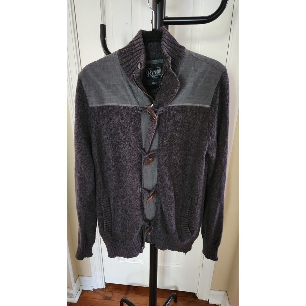 Retrofit Knit Zip Up Toggle Cardigan Sweater Grey Mens Size Large